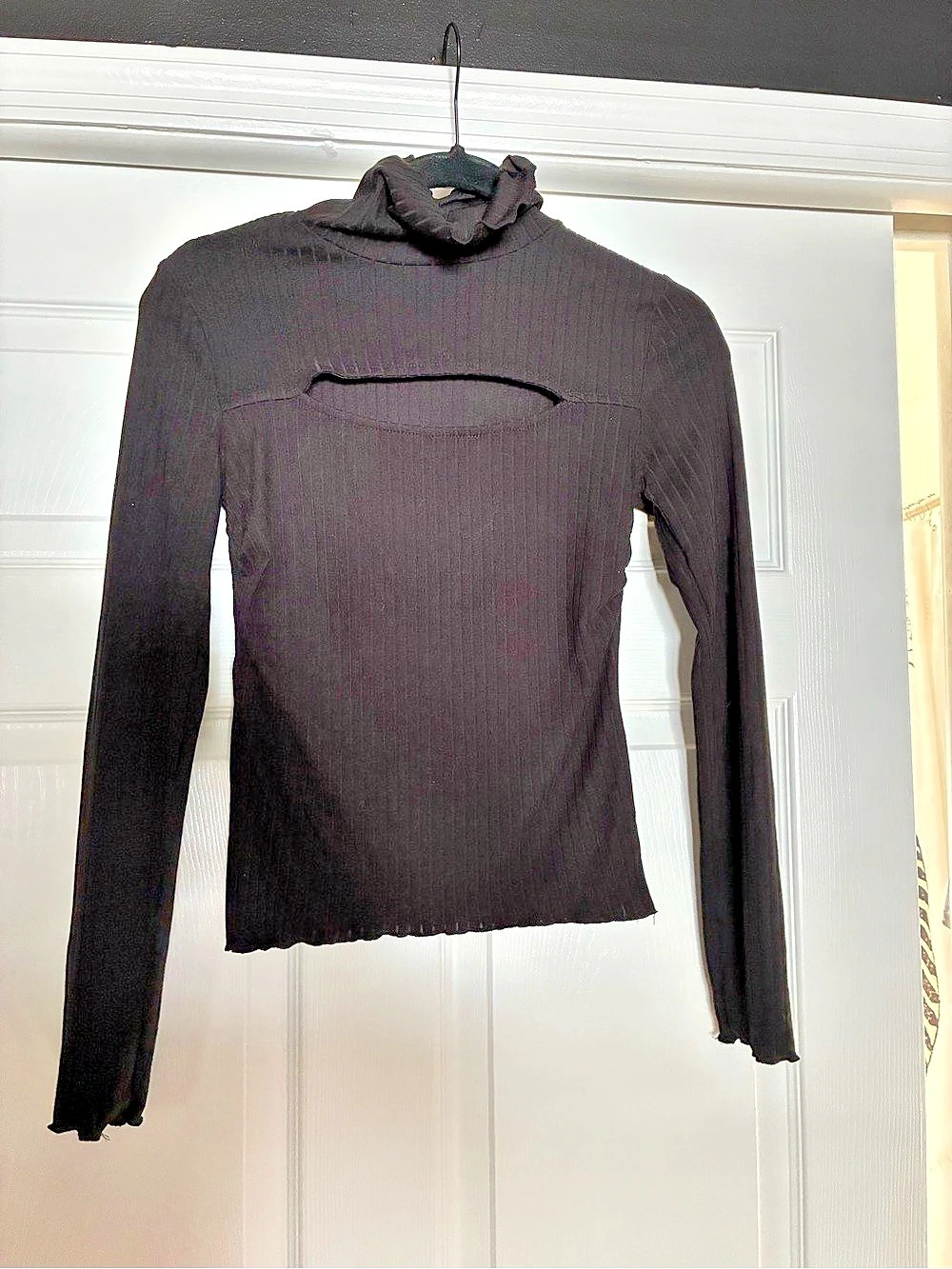 Aqua Lettuce-Edge Turtleneck Black Long Sleeve